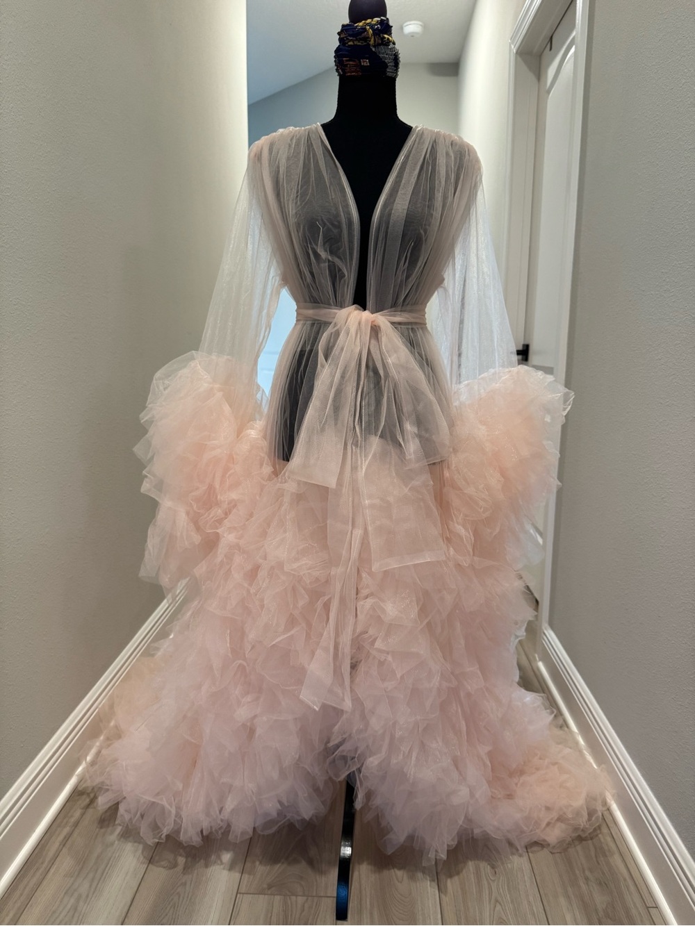 Soft Blush Ruffle Tulle Maxi for Bridal Photoshoot
